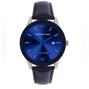 Geoffery Beene Men's Navy Faux Leather Strap Watch, 40 mm